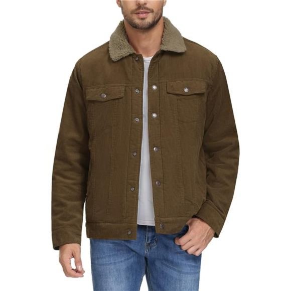 Mens Sherpa Collar Brown Corduroy Jacket With Sherpa Men's Winter
